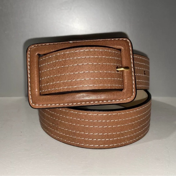 DIANE VON FURSTENBERG Brown White Stitched Belt Bohemian Striped - Picture 1 of 5